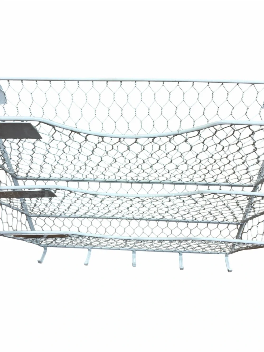 3 Tier White Wire Hanging Wall Mount Organizer w 5 Hooks & Mounting Screws